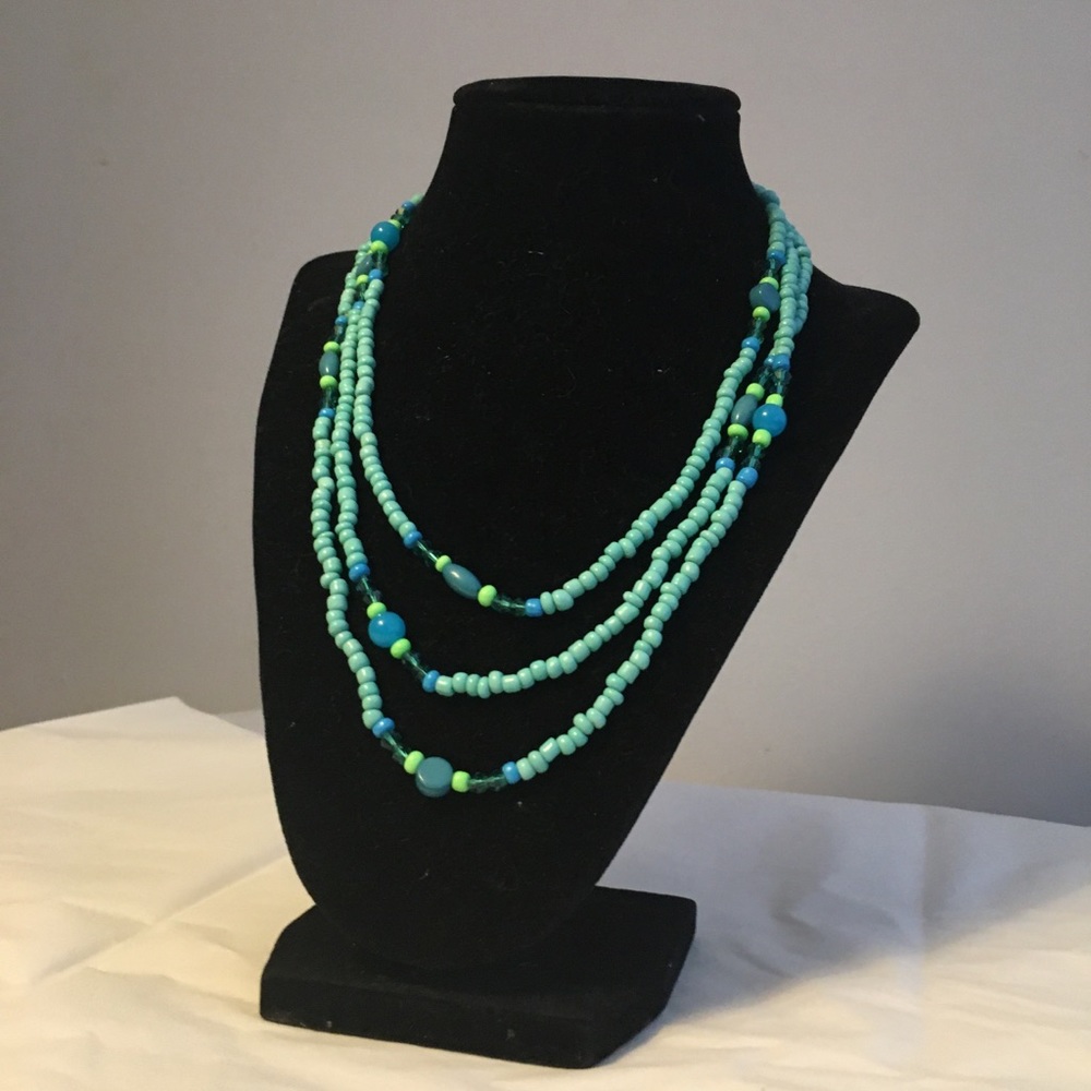 Beaded Aqua String Necklace